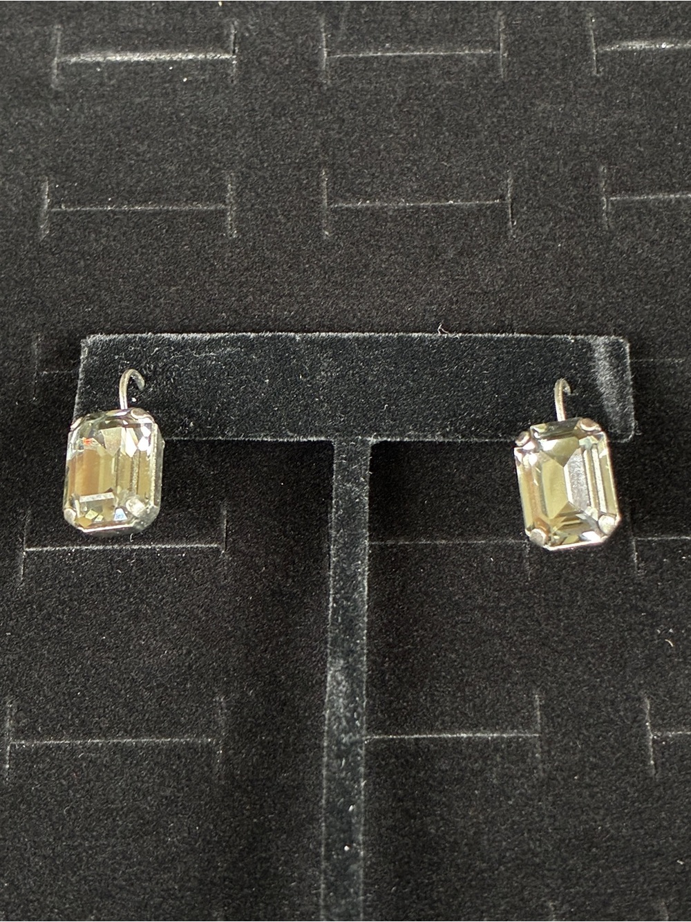 Sabika Green  Emerald-Cut Crystal Drop Earrings. New